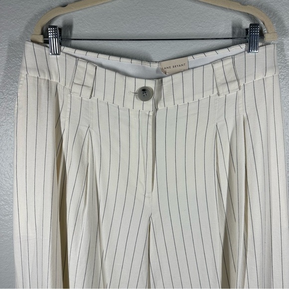 NEW Lane Bryant Wide Leg Linen Blend Trouser Pants Women's 16 Cream Stripes - Picture 2 of 10